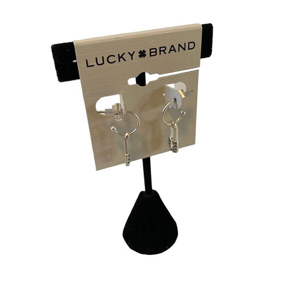 Lucky Brand Matte Silver & Pave Crystal Mini Safety Pin Charm Earrings. - Picture 2 of 6
